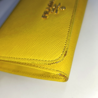 PRADA Yellow Cowhide Cross Grain Wallet Golden hardware-(SKU)-938135493
