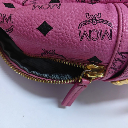 MCM STARK  Small size Pink Coated Canvas Studs Double Shoulder Bag Golden hardware-(SKU)-940254240