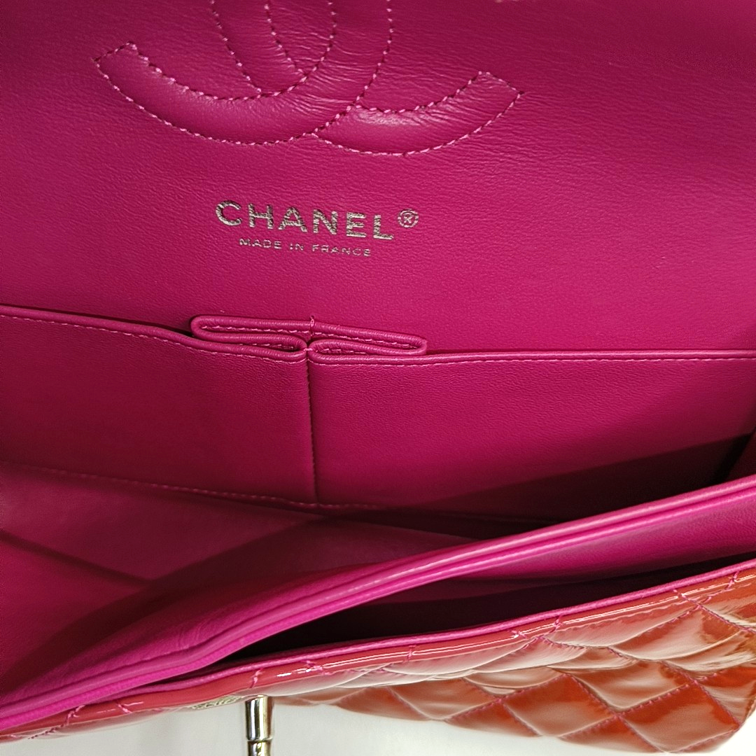 CHANEL CLASSIC FLAP Orange Patent Leather Quilted Crossbody Shoulder Bag with Silver Hardware, 14K-(SKU)-959565194