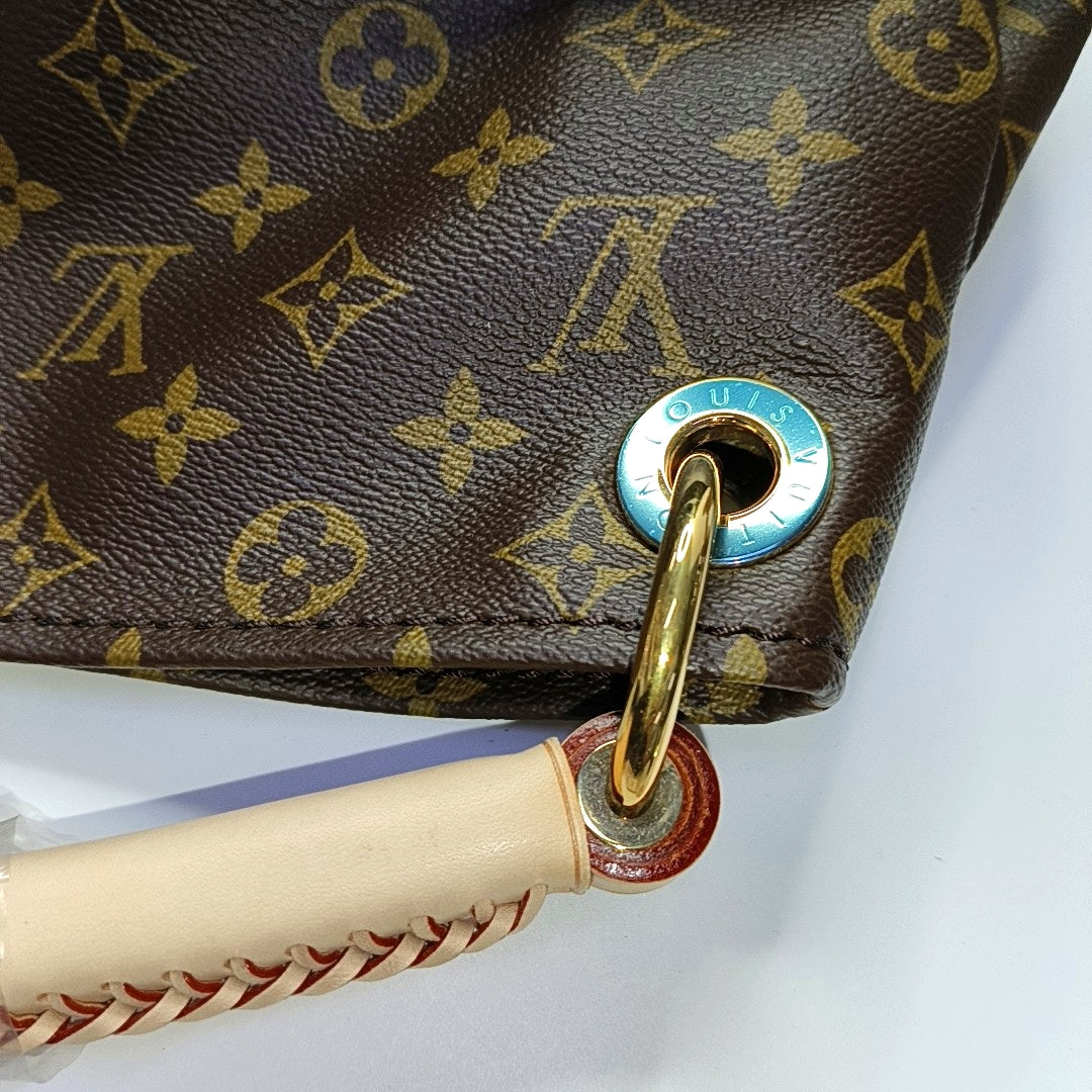 LOUIS VUITTON ARTSY Medium Brown Coated Canvas Monogram Single Shoulder Bag Handbag Gold Hardware-(SKU)-963602581