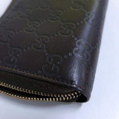 GUCCI Dark Brown Cowhide Monogrammed Texture Wallet Golden hardware-(SKU)-959715044