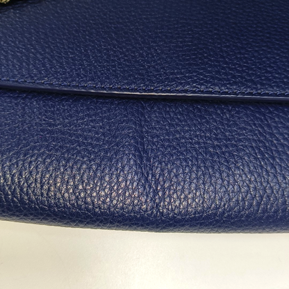 TORY BURCH Dark Blue Leather Shoulder Tote Crossbody Bag Golden hardware Removable shoulder strap-(SKU)-14258983