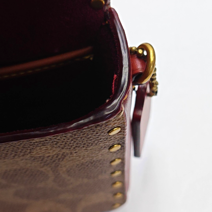 COACH MADISON Black Calfskin Leather Monogrammed Stud Single Shoulder Bag with Crossbody Gold Black Hardware-(SKU)-938190006