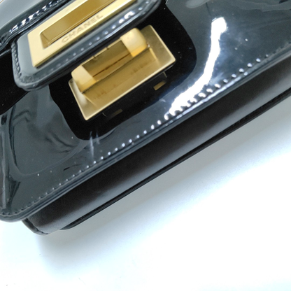 CHANEL 2.55 Black Patent Leather Single Shoulder Bag Crossbody Bag Golden Hardware 12 Clasp-(SKU)-956888916