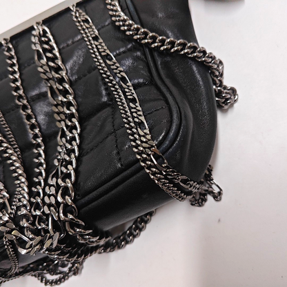 CHANEL CHOCOLATE BAR Black Lamb Skin Quilted Shoulder Bag, Handbag with Silver Hardware, 8 compartments-(SKU)-946413331