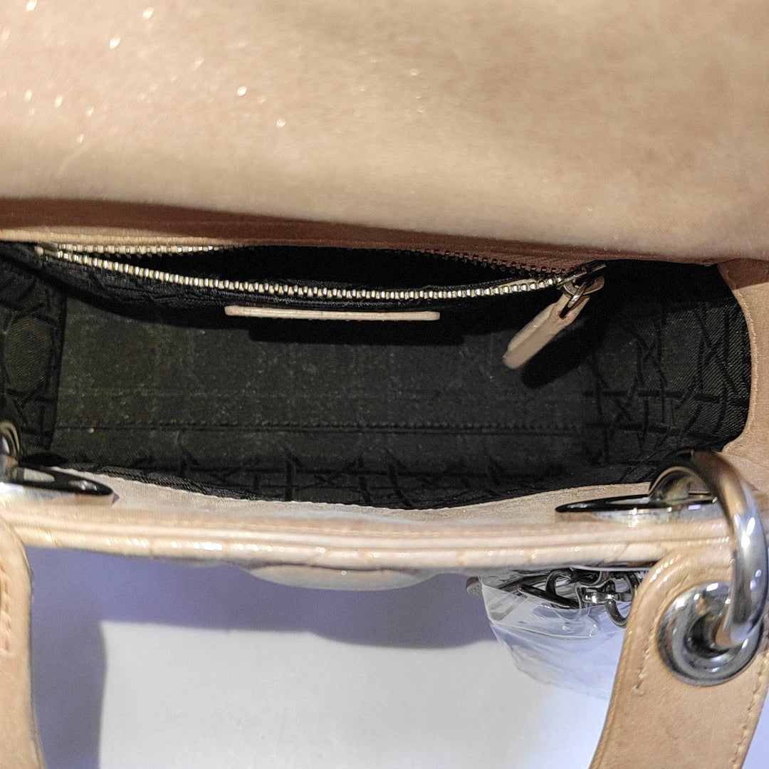 DIOR Lady Dior Mini Khaki Lamb Skin Cannage Quilted Hobo Shoulder Bag Handbag Crossbody Bag 18 Clasp Silver Hardware Removable Shoulder Strap-(SKU)-967132120