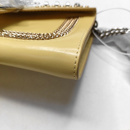 PINKO Love Evolution Small size Yellow Leather Stud Crossbody Single Shoulder Bag Clutch Golden Silver Hardware Removable shoulder strap-(SKU)-944690320