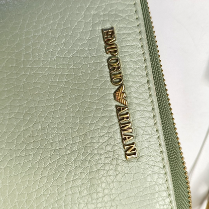 EMPORIO ARMANI Light Green Leather Wallet Golden hardware-(SKU)-950857447