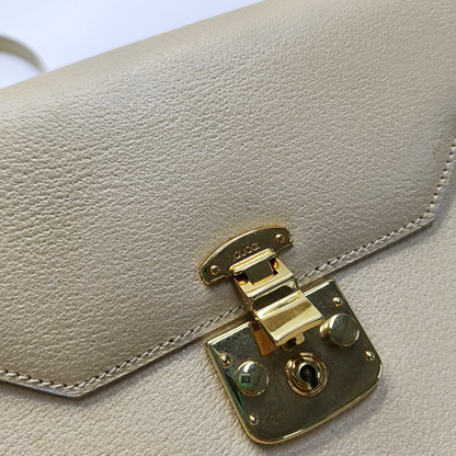 GUCCI Vintage Kelly Beige Leather Single Shoulder Bag Handbag Golden hardware Removable shoulder strap-(SKU)-951806628