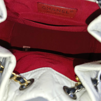 CHANEL GABRIELLE small size white leather quilted Gabrielle bag, backpack with gold ruthenium hardware and 24 chain links-(SKU)-968674094