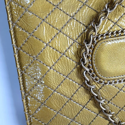 CHANEL MADISON Yellow Patent Leather Quilted Shoulder Bag, Gold Hardware, 11 Compartments-(SKU)-965813701