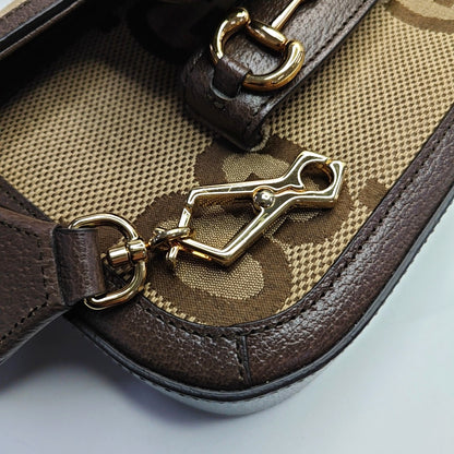 GUCCI Horsebit 1955 Mini Khaki Canvas Monogram Interlocking G Buckle Crossbody Shoulder Bag 2 Removable Straps Gold Hardware-(SKU)-968968428