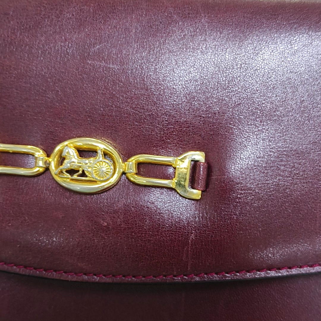 CELINE Burgundy Leather Single Shoulder Bag Golden hardware Removable shoulder strap-(SKU)-954657599