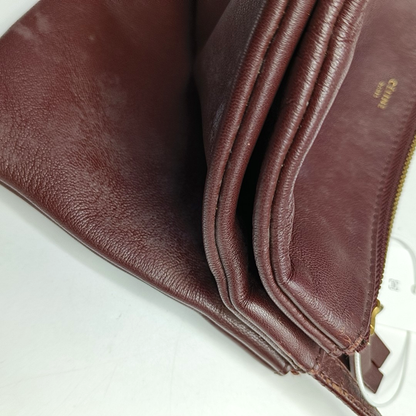 CELINE TRIO Small size Burgundy Lamb Skin Single Shoulder Bag Crossbody Golden hardware-(SKU)-952278283