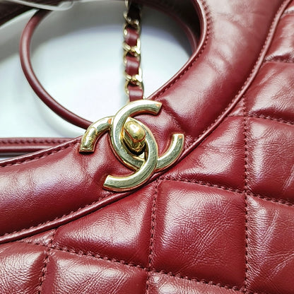 CHANEL CHANEL 31 Burgundy Vintage Calfskin Diamond Quilted Crossbody Single Shoulder Bag Tote with Gold Hardware 30 Compartments-(SKU)-966025324