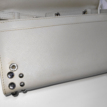 PRADA White Cowhide Crisscross Studs Single Shoulder Bag Crossbody Bag Silver Hardware Removable shoulder strap-(SKU)-935053572