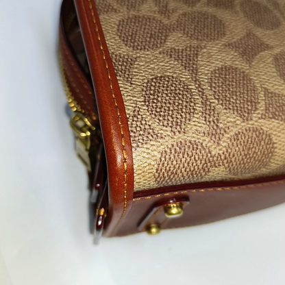 COACH ROGUE Khaki Coated Canvas Monogrammed Print Crossbody Bag Golden hardware Removable shoulder strap-(SKU)-929195258