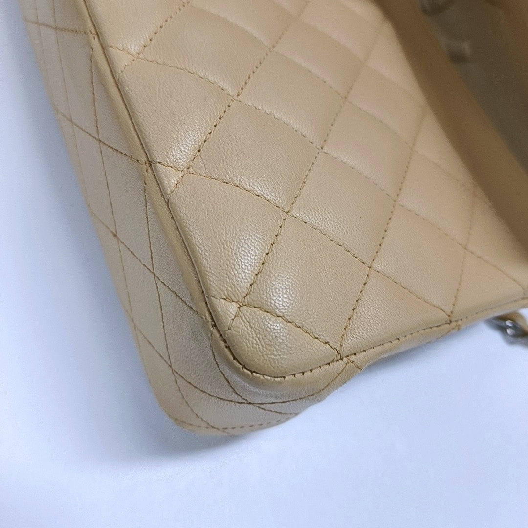 CHANEL CLASSIC FLAP Medium Beige Lamb Leather Quilted Shoulder Bag with Removable Strap-(SKU)-966780934