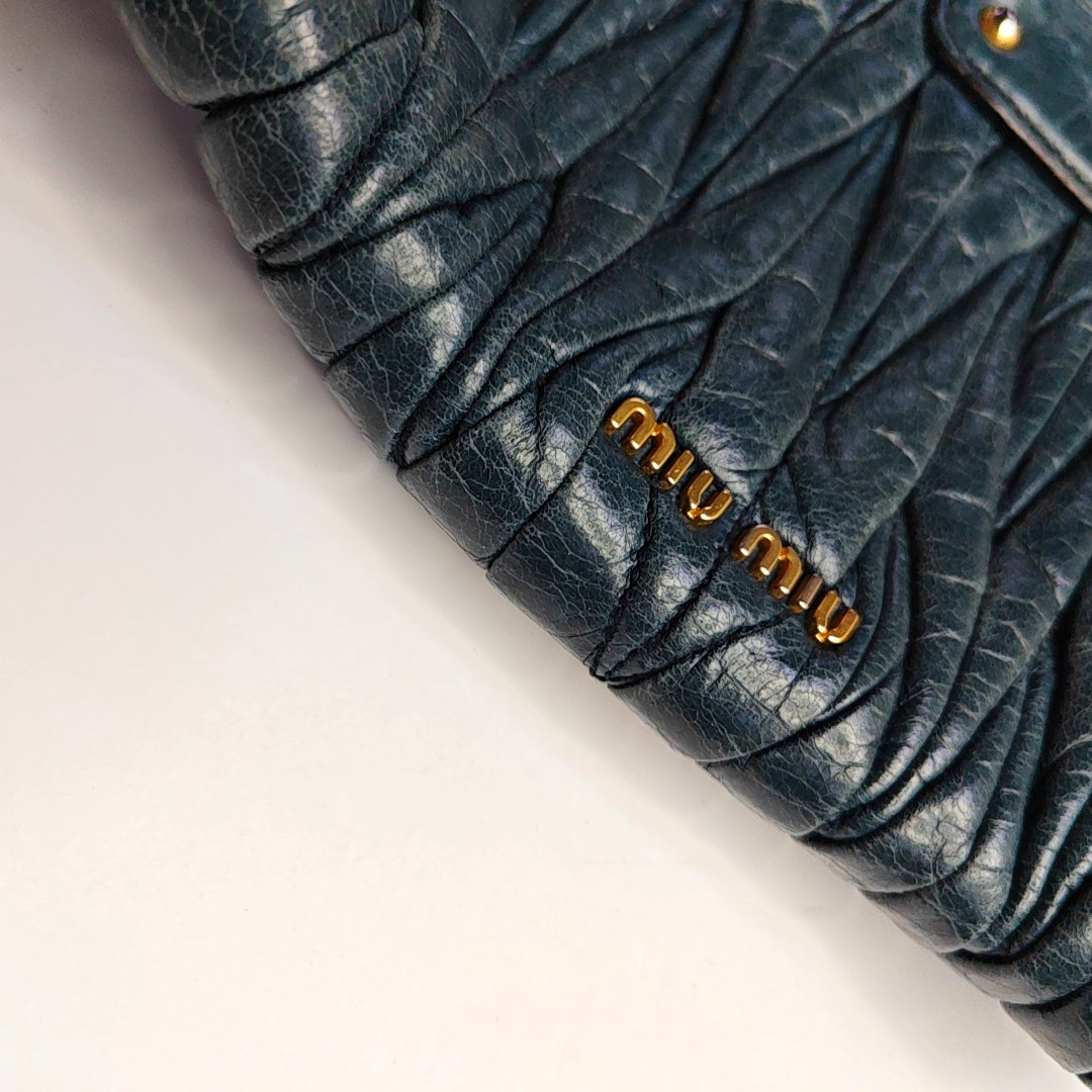 Miu Miu Teal Green Lamb Leather Quilted Handbag Golden hardware-(SKU)-960515094