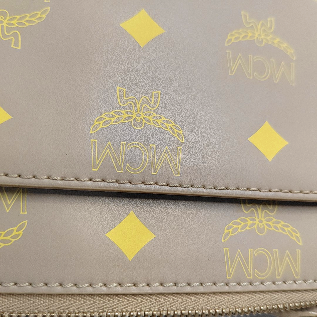 MCM DELMY mini Khaki Coated Canvas Monogram Single Shoulder Bag Handbag Crossbody Golden hardware shoulder straps-(SKU)-944497283