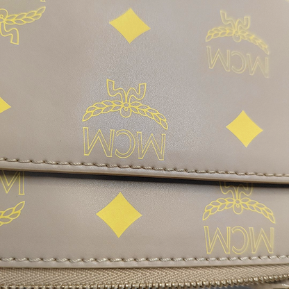 MCM DELMY mini Khaki Coated Canvas Monogram Single Shoulder Bag Handbag Crossbody Golden hardware shoulder straps-(SKU)-944497283