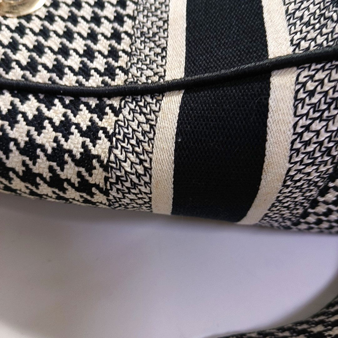 DIOR Lady D-Lite Medium Black Canvas Monogram Embossed Tweed Lady Dior Bag with Detachable Strap-(SKU)-943402222