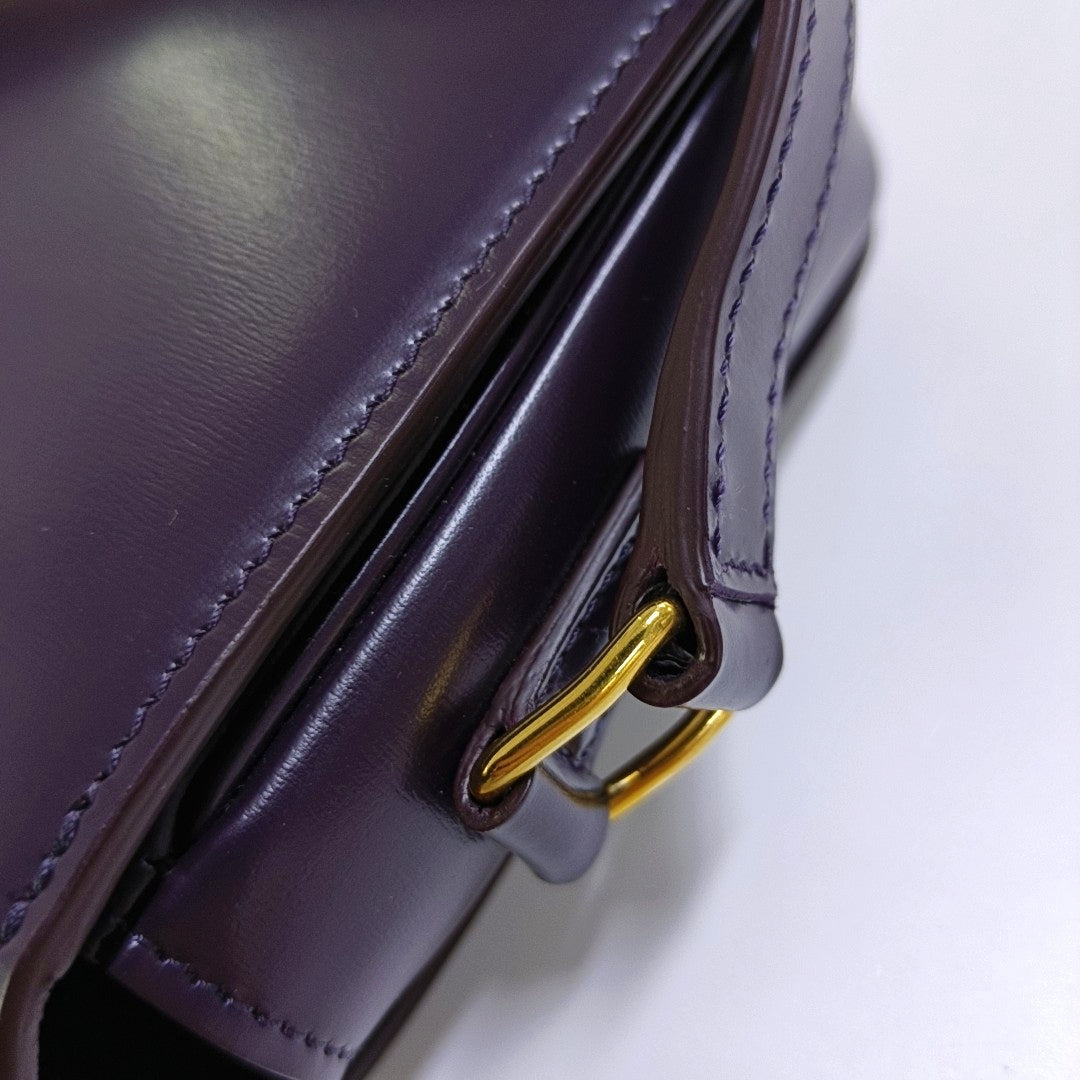 CELINE TRIOMPHE Dark Purple Calf Leather Triumph Monogram Single Shoulder Bag Golden Hardware-(SKU)-969606927