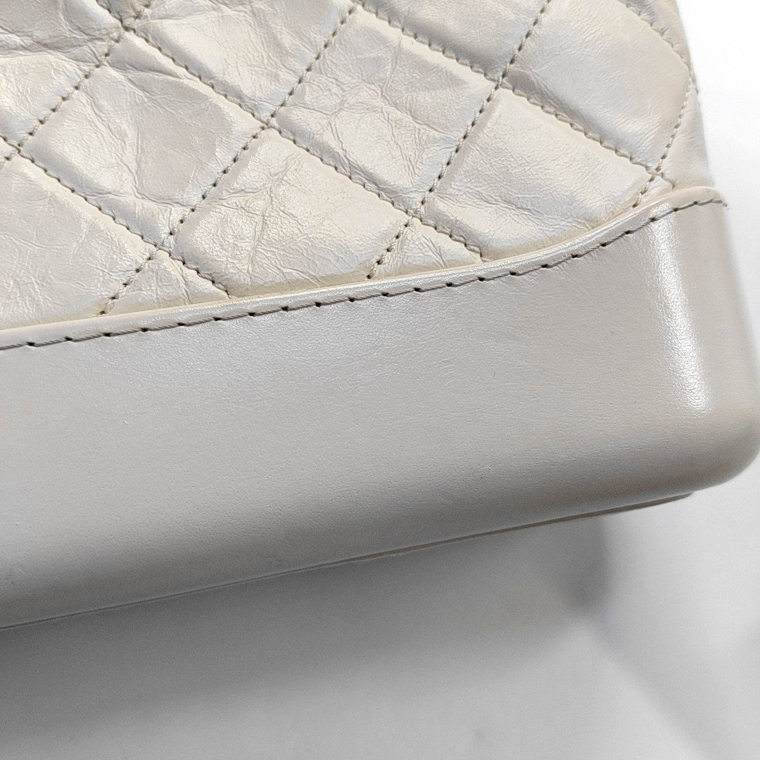 CHANEL GABRIELLE Small White Vintage Calfskin Quilted Chain Bag Crossbody Bag, Single Shoulder Bag, Gold and Silver Rhodium-Plated Hardware, 26 Clasp, Detachable Shoulder Strap-(SKU)-968499103