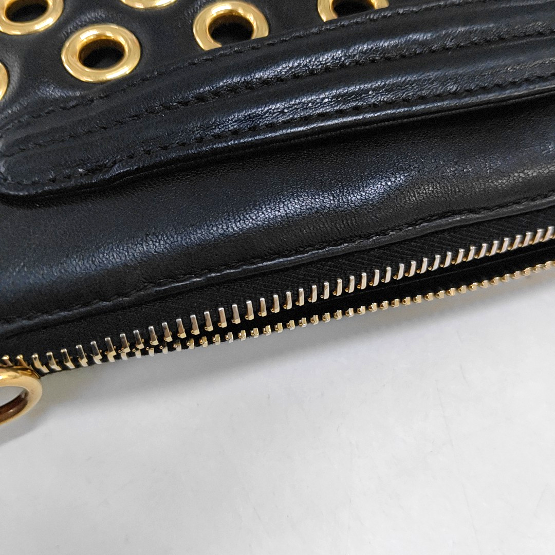 Miu Miu Black Sheepskin Quilted Studs Crossbody Shoulder Bag Clutch Golden hardware Removable shoulder strap-(SKU)-949793506