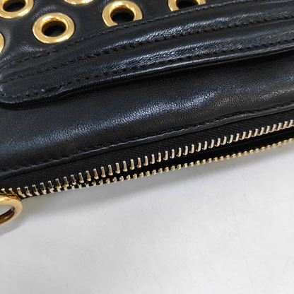 Miu Miu Black Sheepskin Quilted Studs Crossbody Shoulder Bag Clutch Golden hardware Removable shoulder strap-(SKU)-949793506