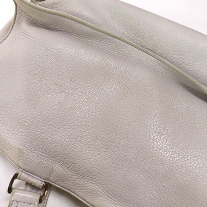 CELINE White Leather Tote Bag Single Shoulder Bag Silver Hardware-(SKU)-947607989