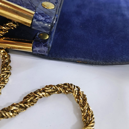 Chloé Sally Small size Dark Blue Snake Skin Crossbody Bag Golden hardware-(SKU)-935267060