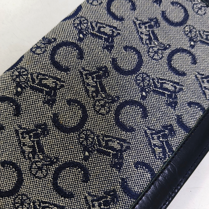 CELINE Dark Blue Canvas Embossed Wallet Golden hardware-(SKU)-960315940