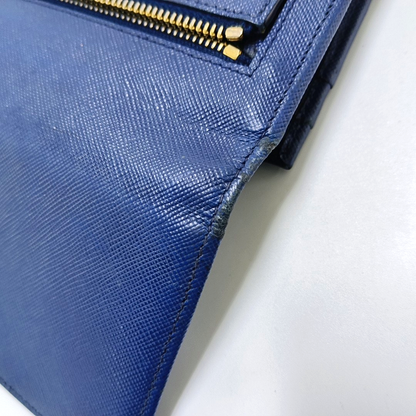 PRADA Blue Calfskin Logo Wallet Golden hardware-(SKU)-956067557