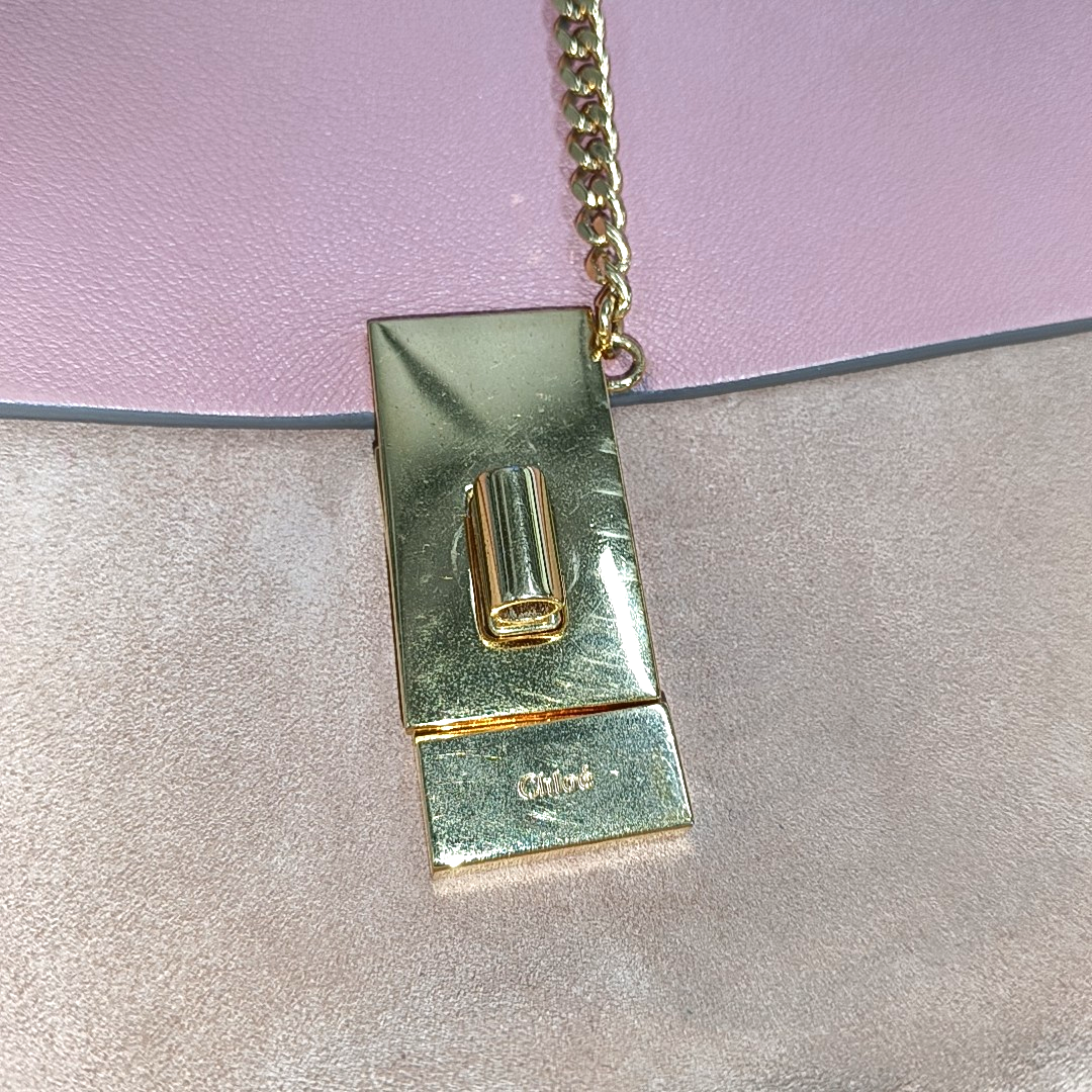 Chloé Drew Medium size Pink Suede Piggy Bank Bag Crossbody Bag Shoulder Bag Golden hardware Removable shoulder strap-(SKU)-13484103