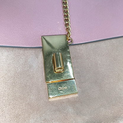 Chloé Drew Medium size Pink Suede Piggy Bank Bag Crossbody Bag Shoulder Bag Golden hardware Removable shoulder strap-(SKU)-13484103