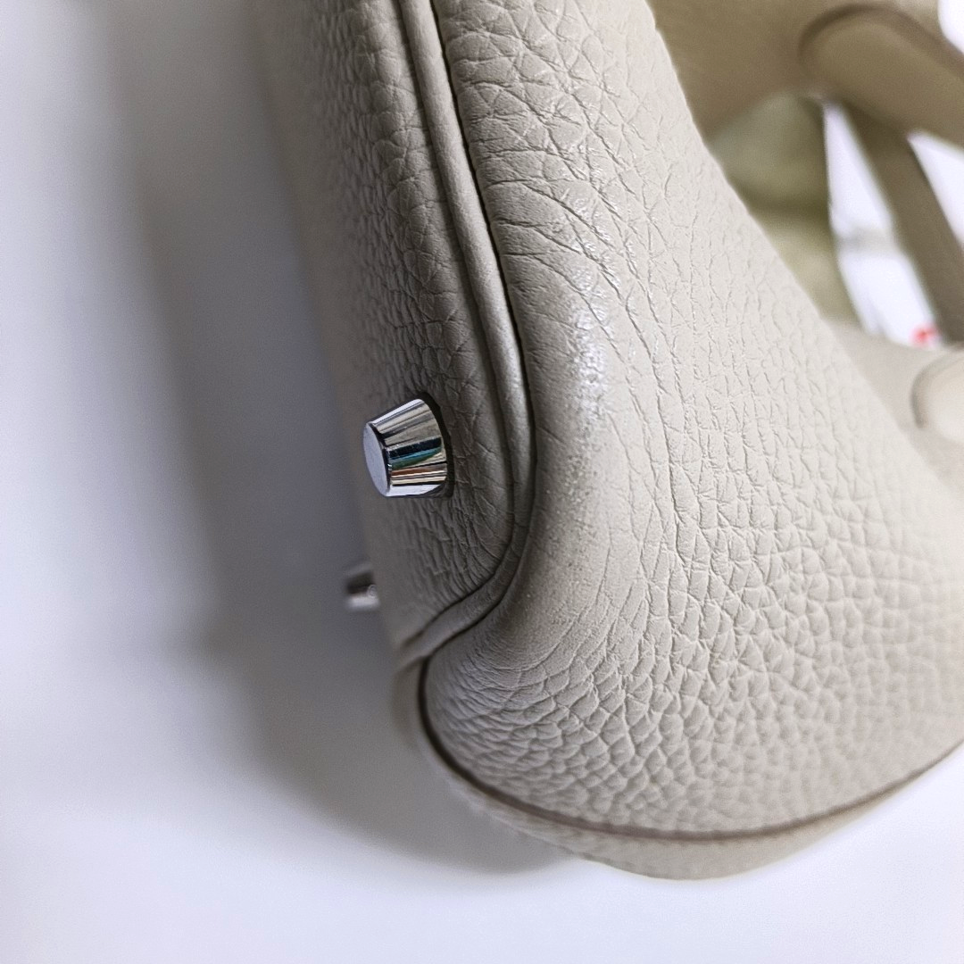 HERMÈS Picotin Lock 18 Glacier White Clemence Leather Market Basket Tote Bag with Silver Hardware U-(SKU)-955853824