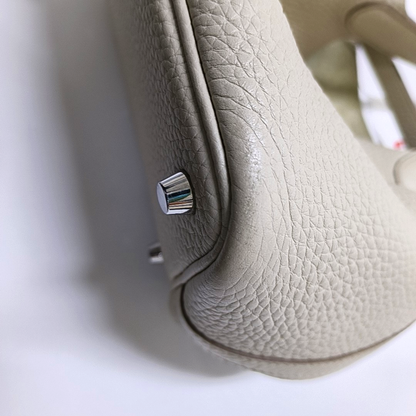 HERMÈS Picotin Lock 18 Glacier White Clemence Leather Market Basket Tote Bag with Silver Hardware U-(SKU)-955853824