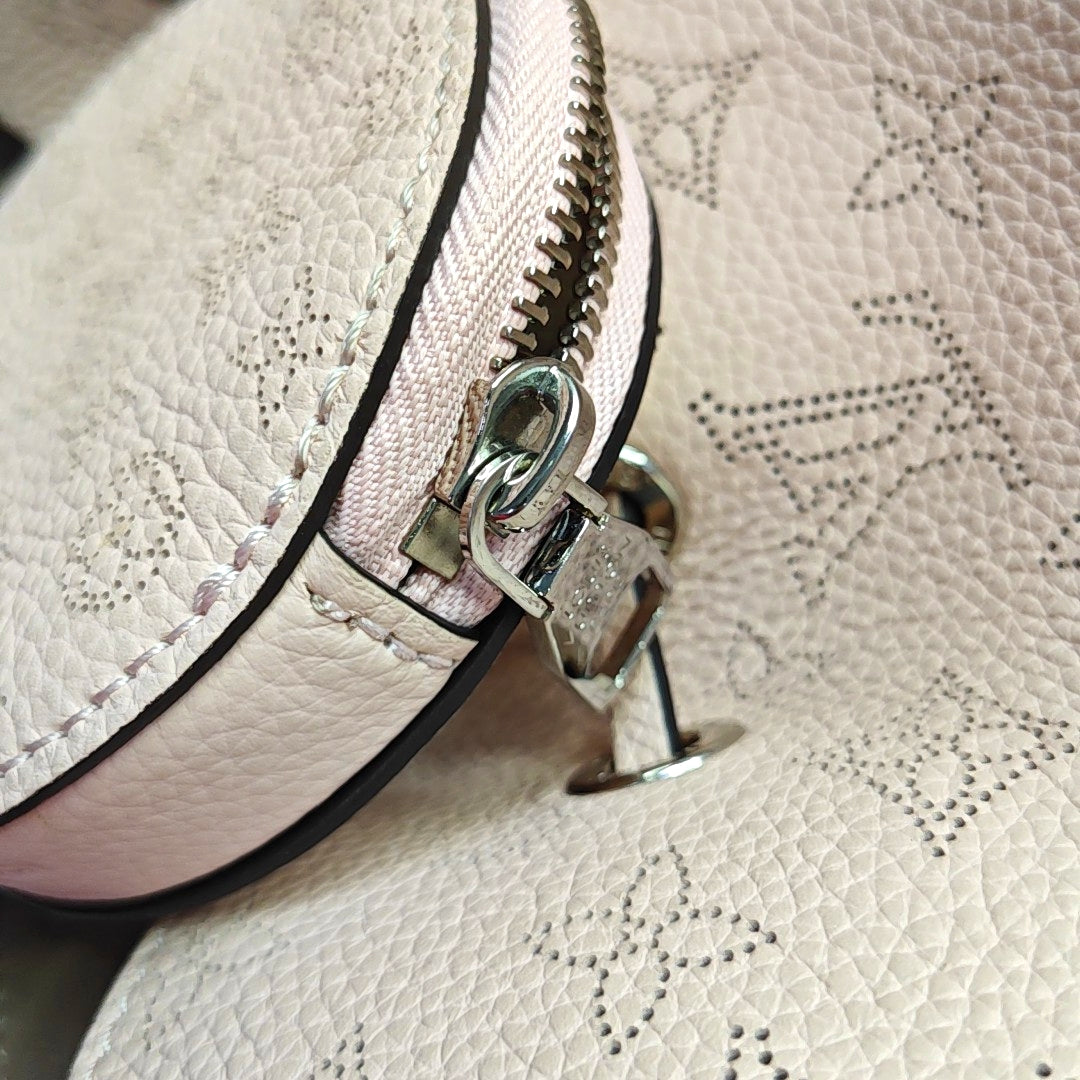 LOUIS VUITTON BELLA Pink Calfskin Monogram Woven Handbag Crossbody Shoulder Bag with Detachable Strap and Silver Hardware, Pockets-(SKU)-969158612