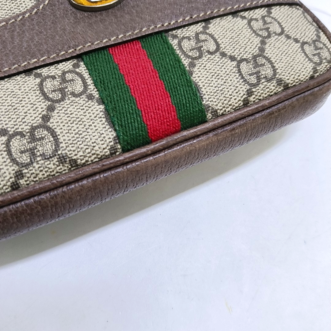GUCCI Ophidia  Beige Coated Canvas Monogrammed Floral Print Handbag腰包/胸包 Golden hardware-(SKU)-951036127