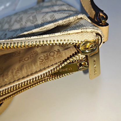 MICHAEL KORS White coated canvas vintage crossbody bag shoulder bag Golden hardware-(SKU)-934664415