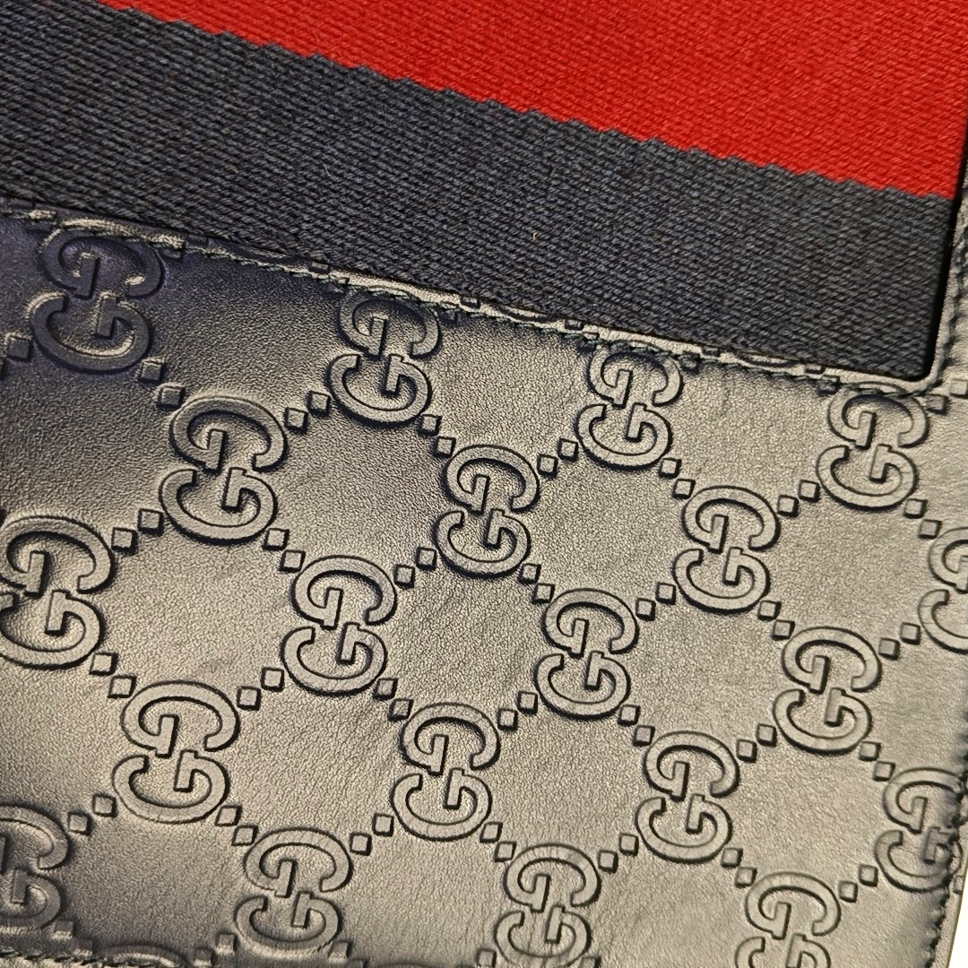 GUCCI Dark Blue Cowhide Vintage Monogrammed Handbag Silver Hardware-(SKU)-960289829