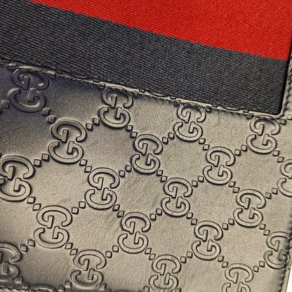 GUCCI Dark Blue Cowhide Vintage Monogrammed Handbag Silver Hardware-(SKU)-960289829