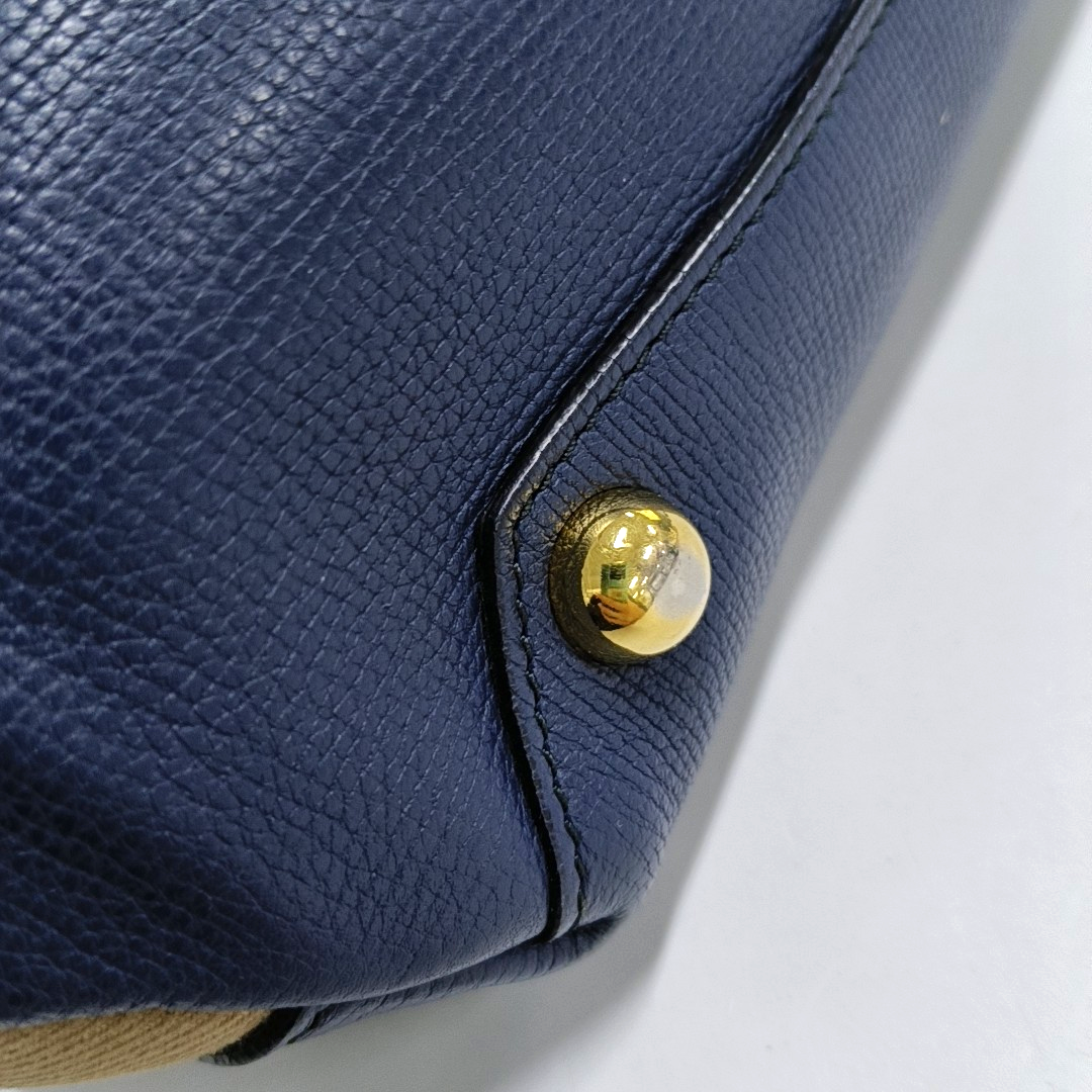 BURBERRY The Banner Medium size Dark Blue Leather Shoulder Tote Crossbody Bag Golden hardware Removable shoulder strap-(SKU)-947520458