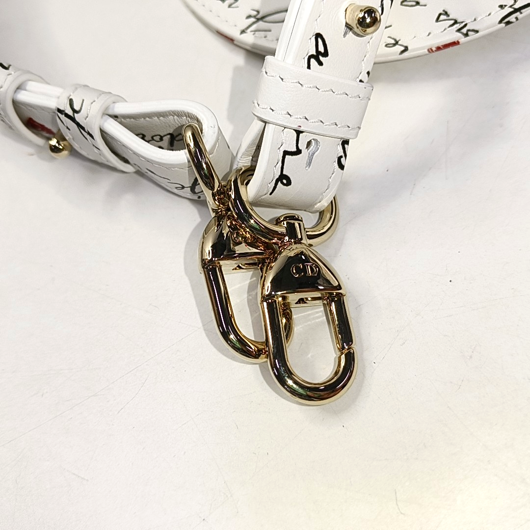 DIOR Lady Dior Small White Calfskin Printed Shoulder Bag Tote Crossbody Bag with Detachable Strap Gold Red Hardware-(SKU)-952283024