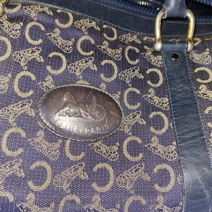 CELINE Dark Blue Canvas Triumphal Arch Handbag Golden hardware-(SKU)-933886003