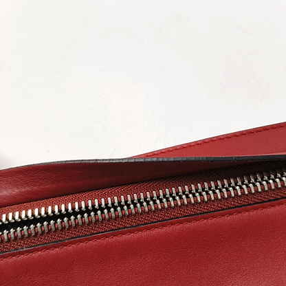 LOEWE T Pouch  Red Cowhide Handbag Silver Hardware-(SKU)-950589661