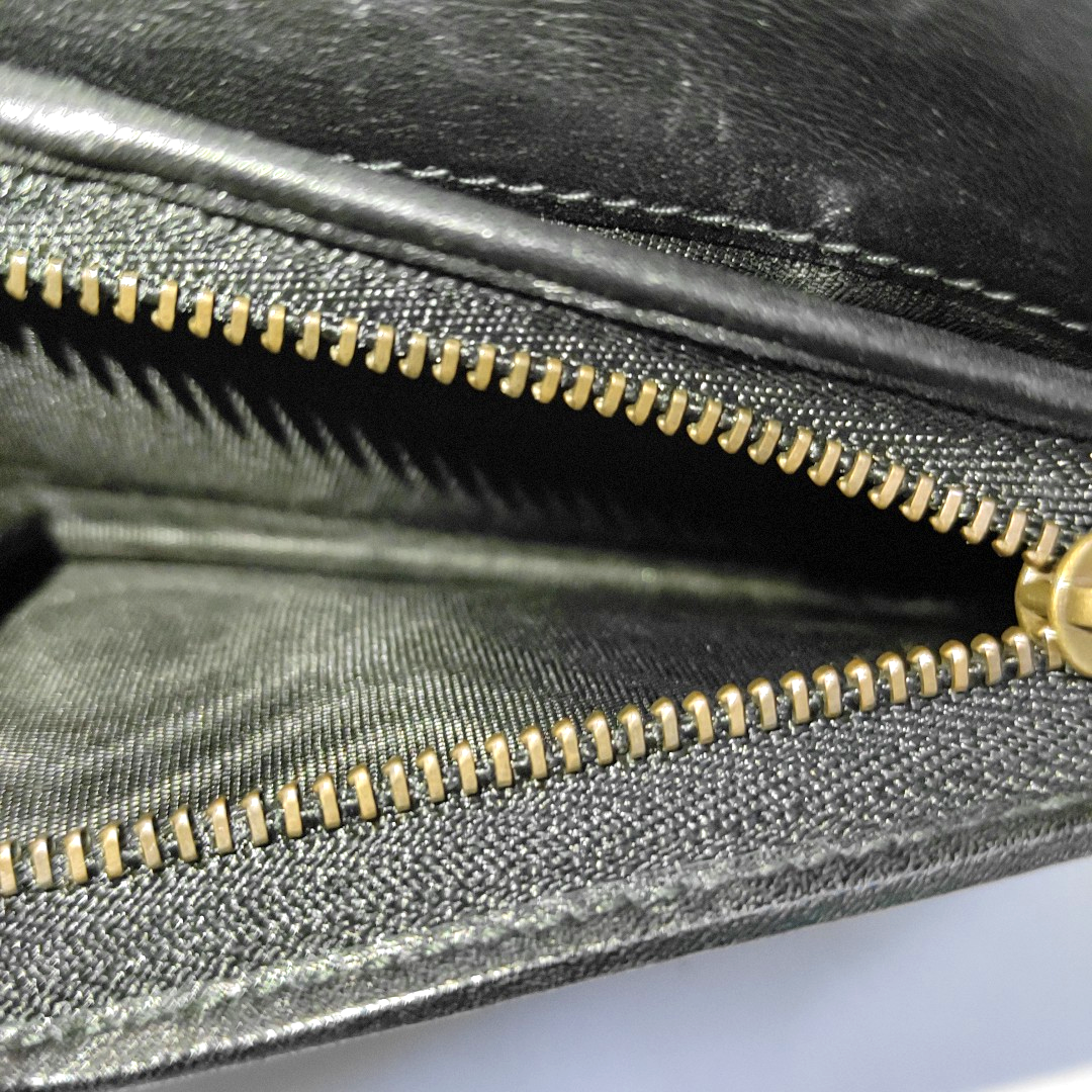 GUCCI GG Marmont Black Calf Leather Quilted  wavy pattern Wallet Golden hardware-(SKU)-952595982