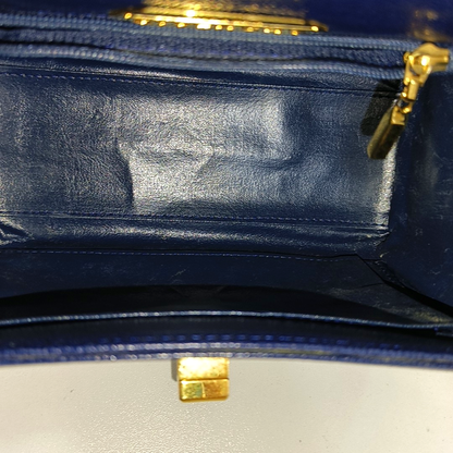 GIVENCHY Box Bag Dark Blue Leather Handbag Golden hardware-(SKU)-12936478
