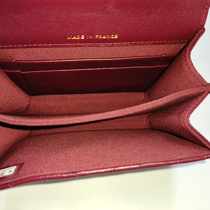 CHANEL KELLY Small Size Burgundy Lamb Leather Quilted Chain Shoulder Bag Handbag Crossbody Bag Gold Hardware-(SKU)-962515826